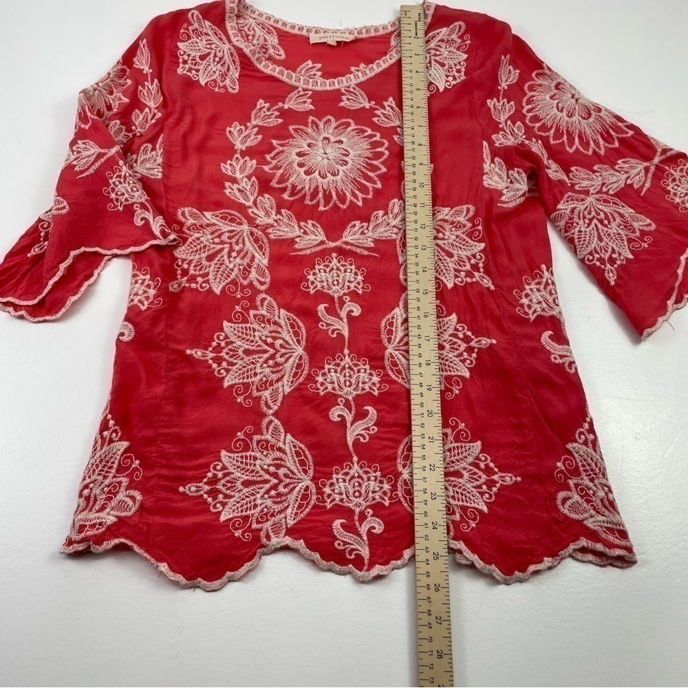 Solitaire Coral‎ Embroidered Blouse Women Size Large - Picture 5 of 9